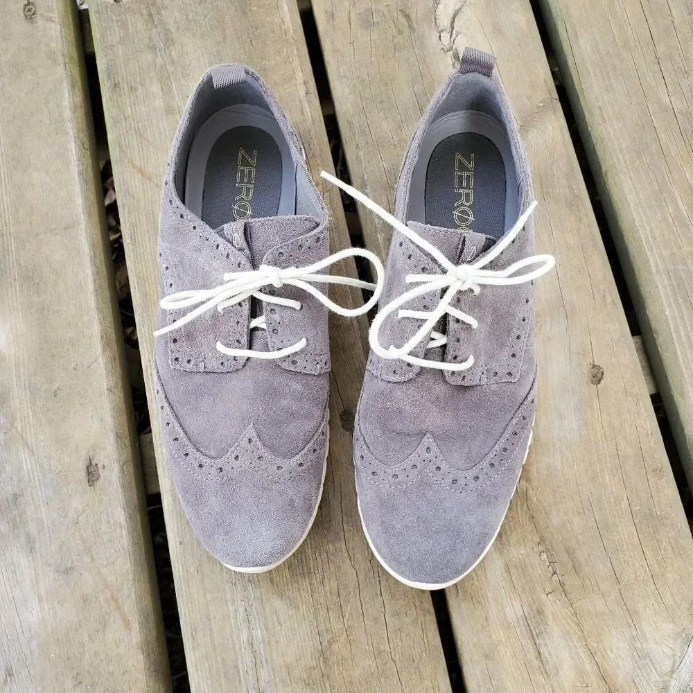 Cole Haan Zerogrand Wingtip Oxford Closed‎ Hole Gray Suede Lace-up Shoes 8.5